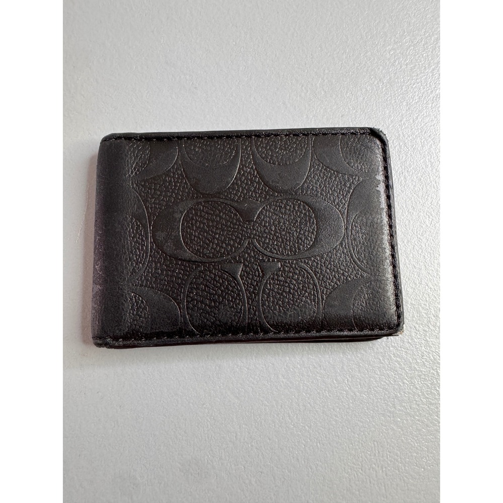 Coach Wallet Women Black Signature C Monogram Embossed Leather Bifold ID Window